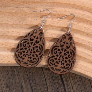 New Waterdrop Wood Earrings Bohemian Jewelry